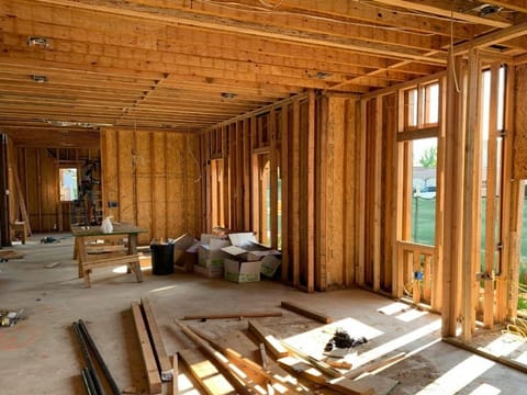 Interior framed in timber during construction